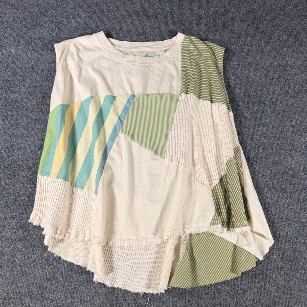 HEEL Athens Lab Patchwork Top Women OS Oversized Boho Asymmetric Organic Cotton